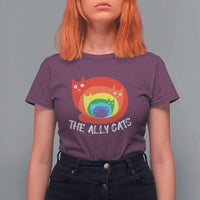 Funny LGBT The Ally Cats T Shirt For Women Pride Month Rainbow Cat
