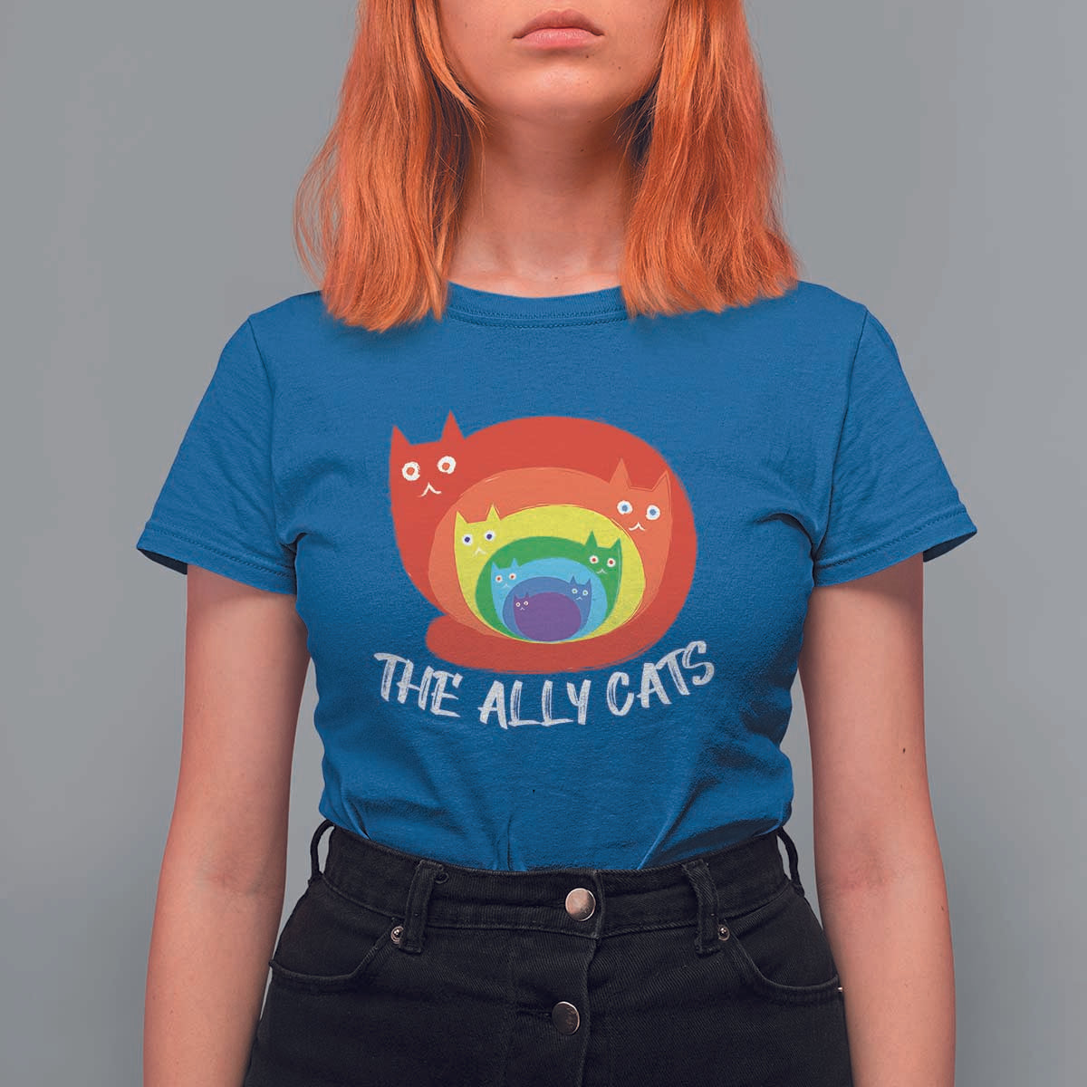 Funny LGBT The Ally Cats T Shirt For Women Pride Month Rainbow Cat
