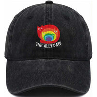 Funny LGBT The Ally Cats Washed Cotton Baseball Cap Pride Month Rainbow Cat