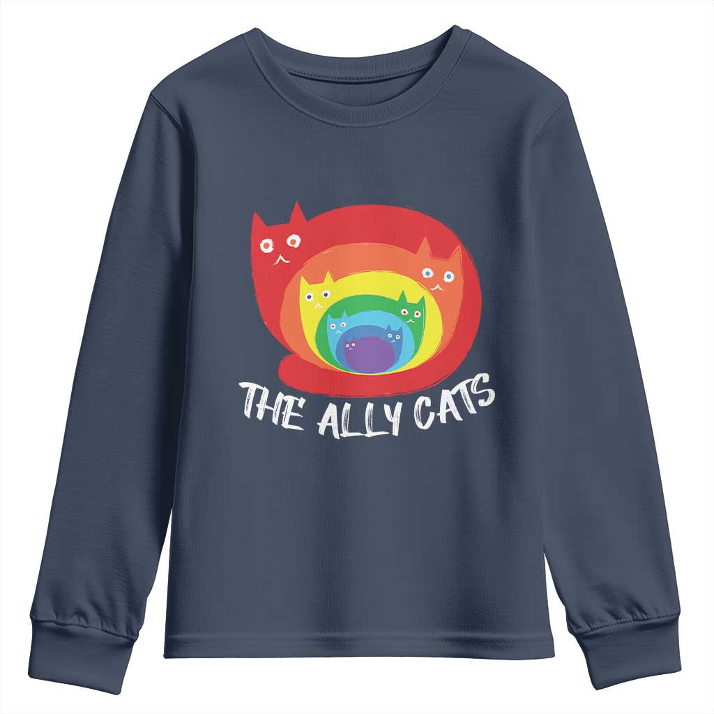 Funny LGBT The Ally Cats Youth Sweatshirt Pride Month Rainbow Cat