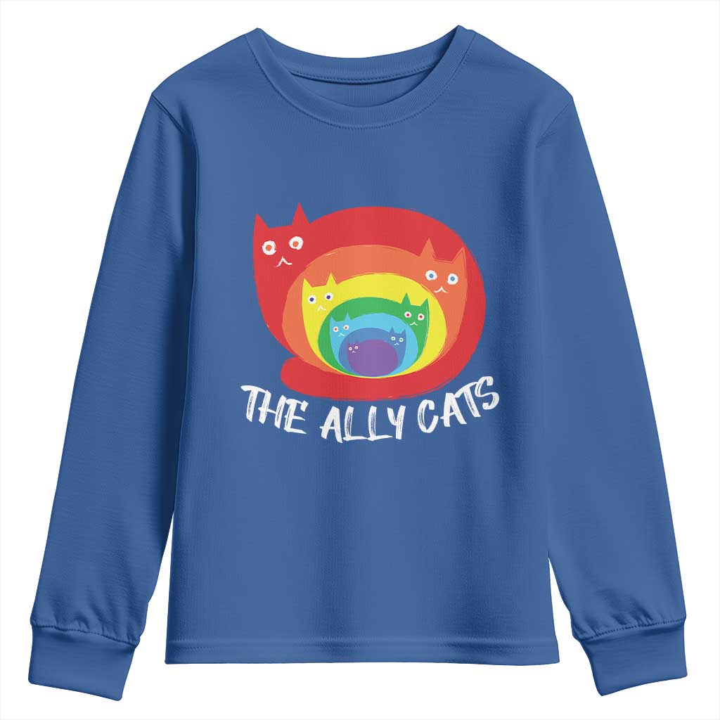Funny LGBT The Ally Cats Youth Sweatshirt Pride Month Rainbow Cat