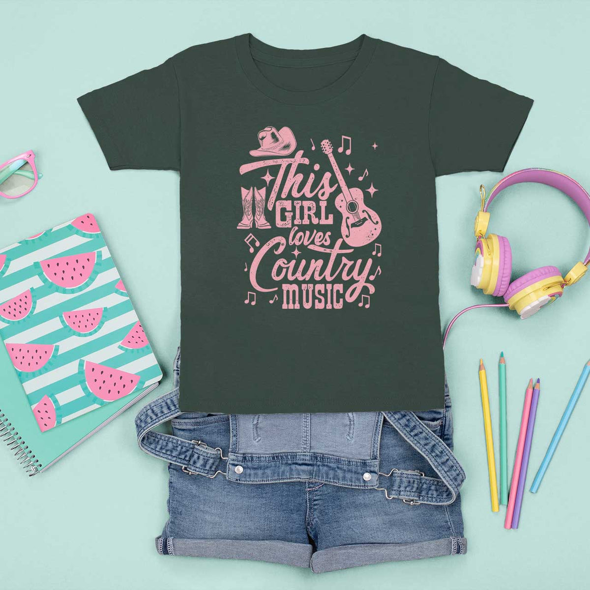 This Girl Loves Country Music T Shirt For Kid Cowgirl Hat Pink Boots - Wonder Print Shop