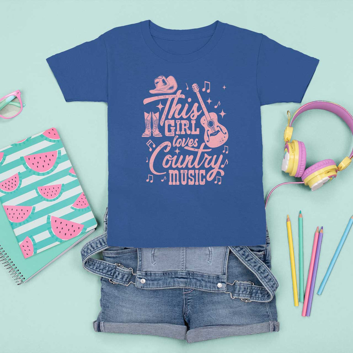 This Girl Loves Country Music T Shirt For Kid Cowgirl Hat Pink Boots - Wonder Print Shop