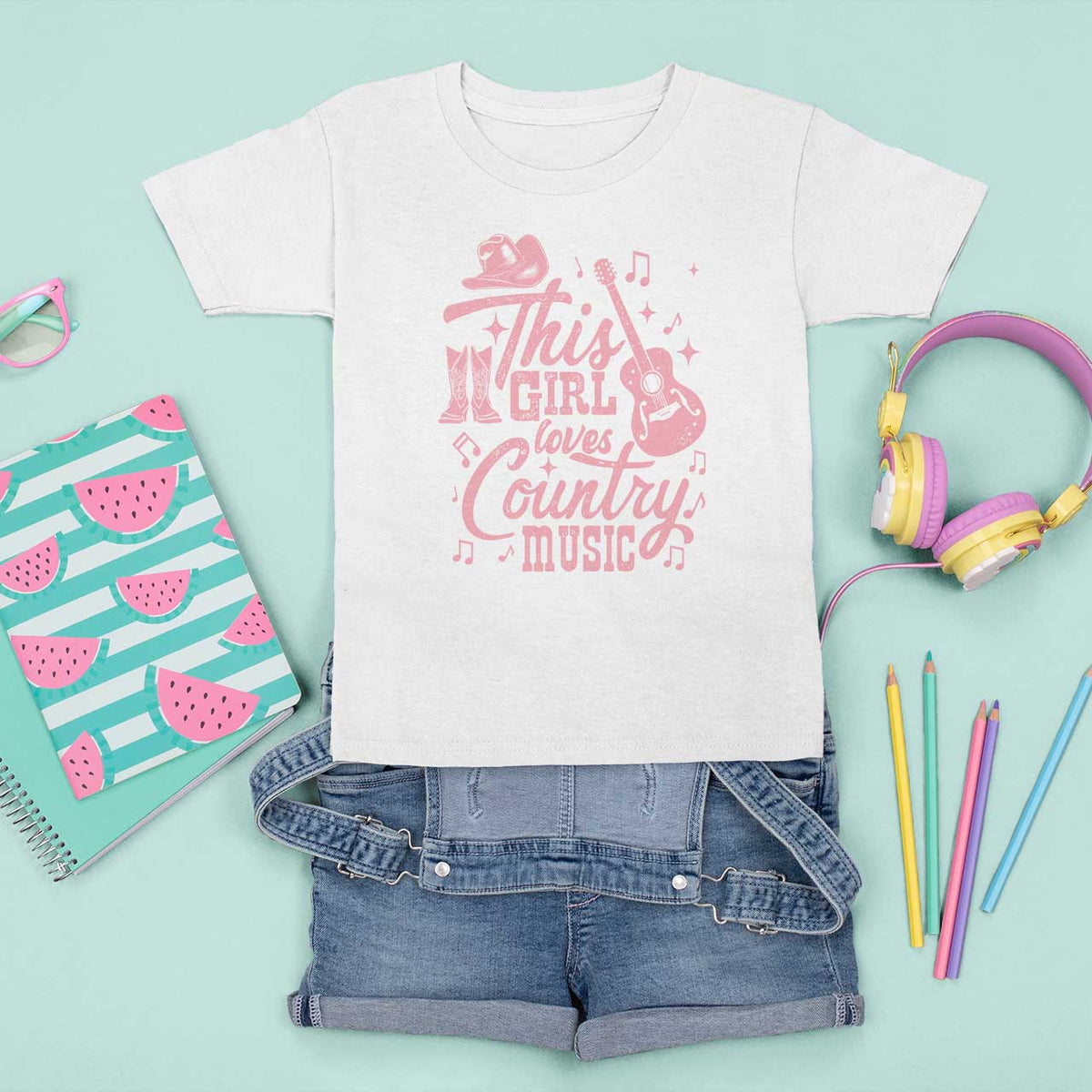 This Girl Loves Country Music T Shirt For Kid Cowgirl Hat Pink Boots - Wonder Print Shop