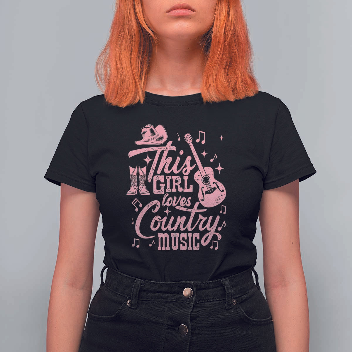 This Girl Loves Country Music T Shirt For Women Cowgirl Hat Pink Boots - Wonder Print Shop