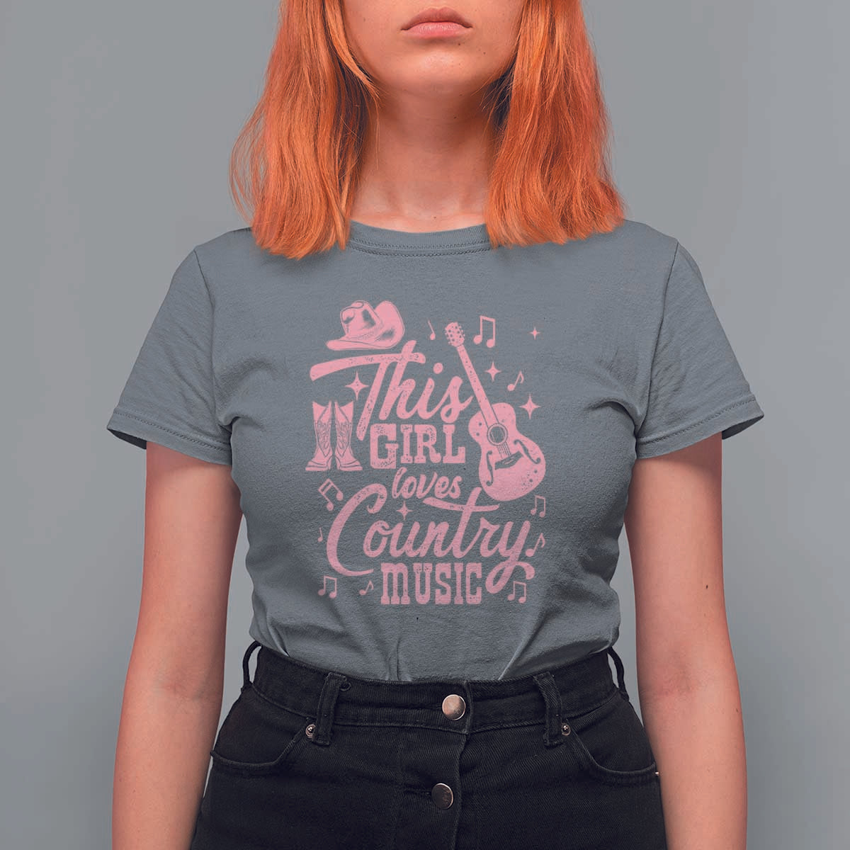 This Girl Loves Country Music T Shirt For Women Cowgirl Hat Pink Boots - Wonder Print Shop