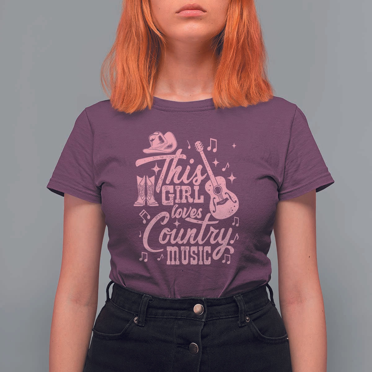 This Girl Loves Country Music T Shirt For Women Cowgirl Hat Pink Boots - Wonder Print Shop