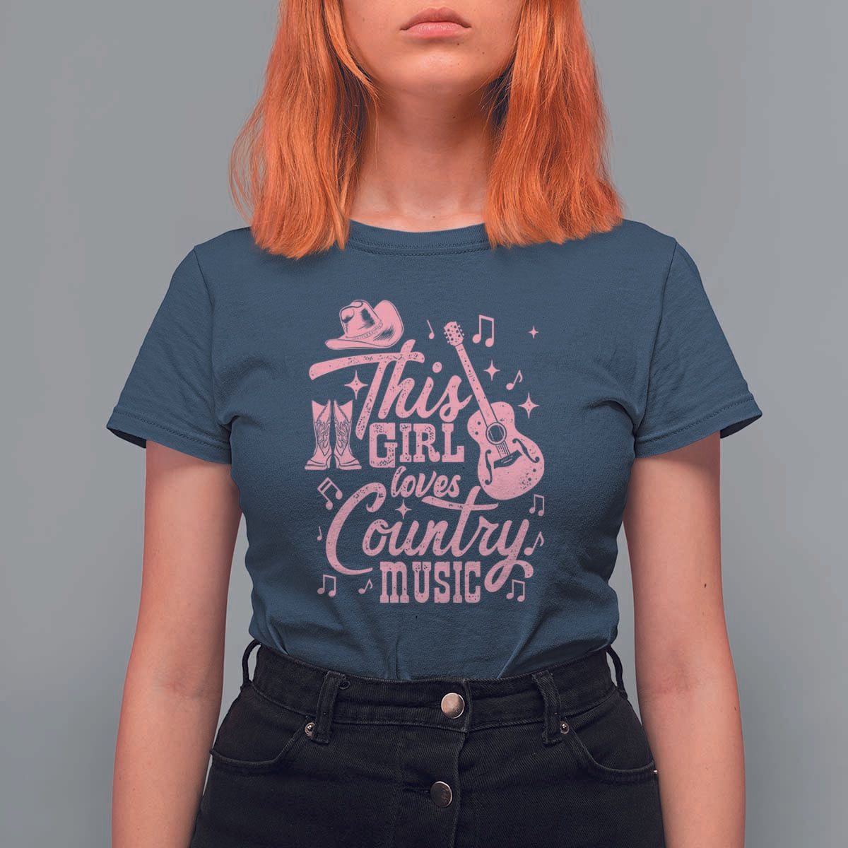 This Girl Loves Country Music T Shirt For Women Cowgirl Hat Pink Boots - Wonder Print Shop