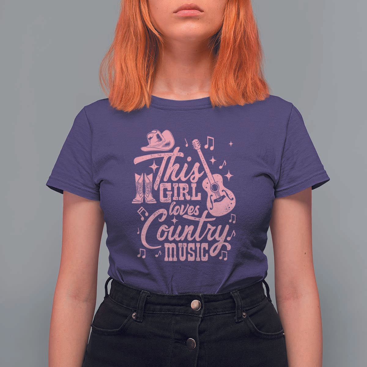 This Girl Loves Country Music T Shirt For Women Cowgirl Hat Pink Boots - Wonder Print Shop