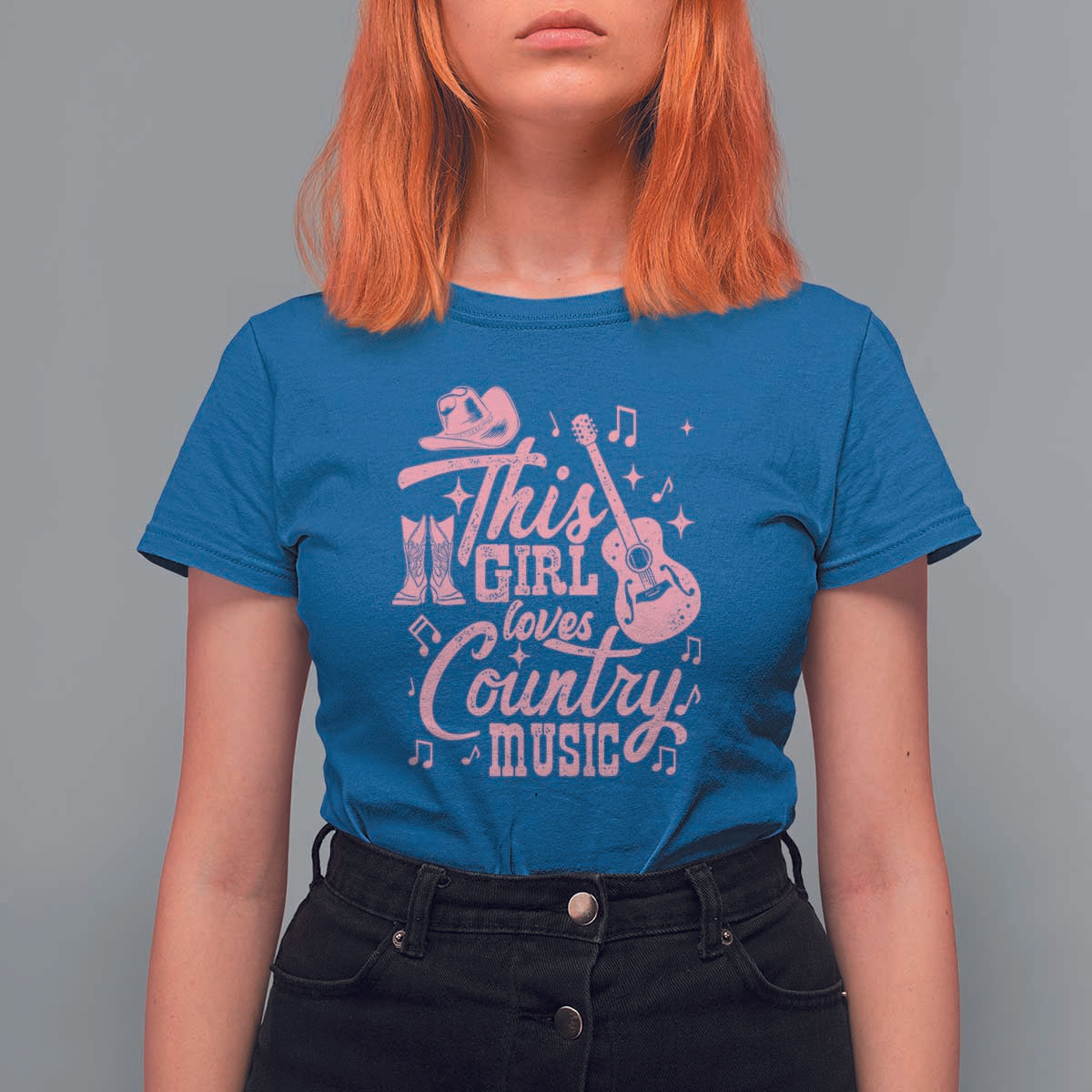 This Girl Loves Country Music T Shirt For Women Cowgirl Hat Pink Boots - Wonder Print Shop