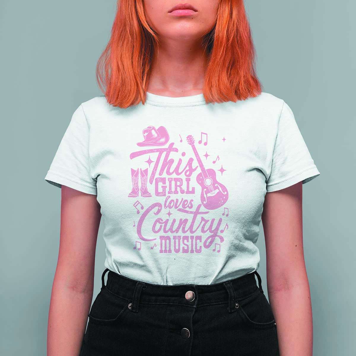 This Girl Loves Country Music T Shirt For Women Cowgirl Hat Pink Boots - Wonder Print Shop