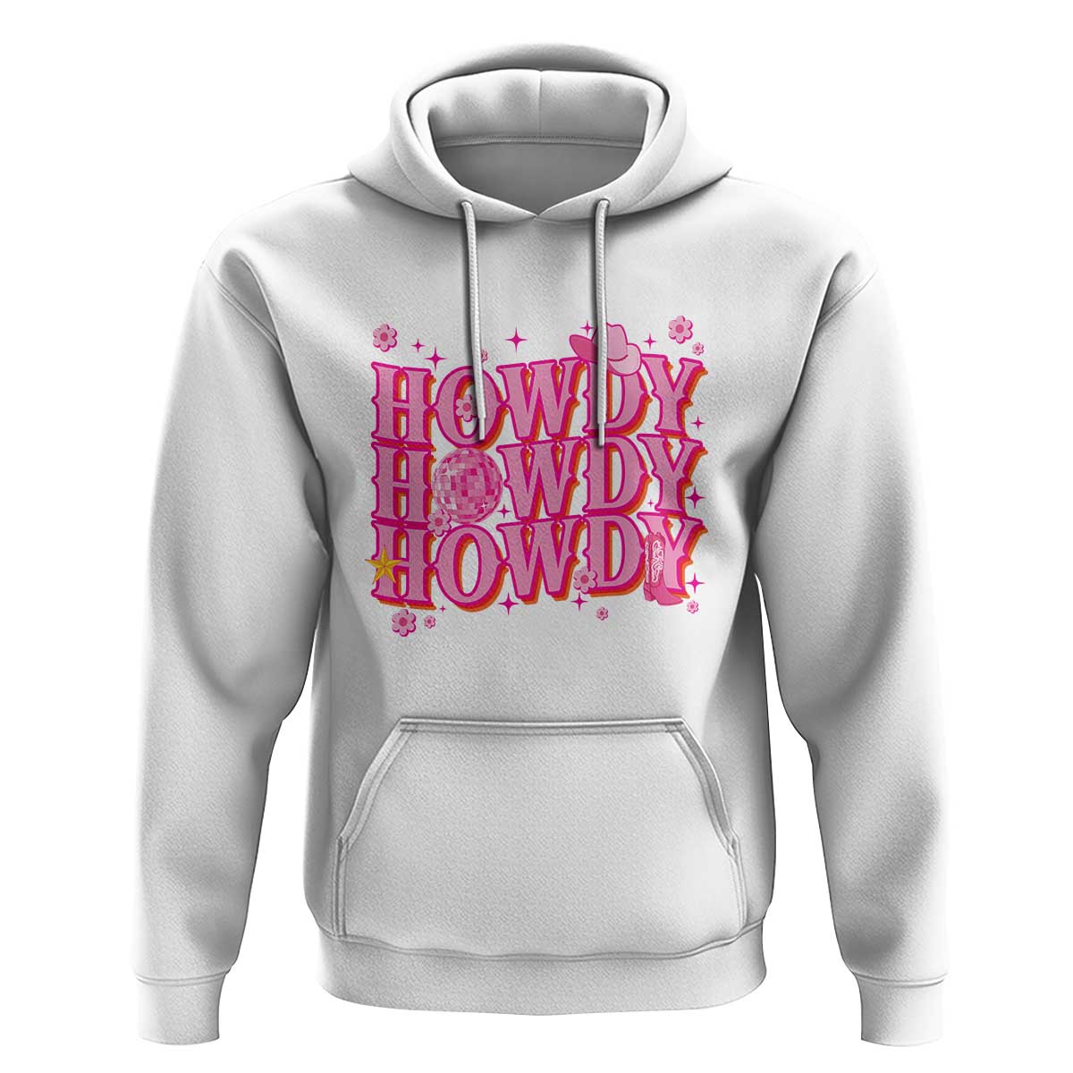 Funny Cowboy Hoodie Howdy Western Country Pink Retro Disco Ball - Wonder Print Shop