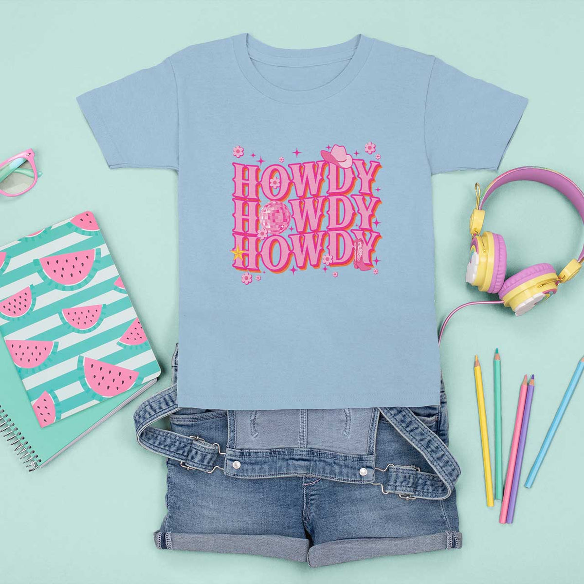 Funny Cowboy T Shirt For Kid Howdy Western Country Pink Retro Disco Ball - Wonder Print Shop