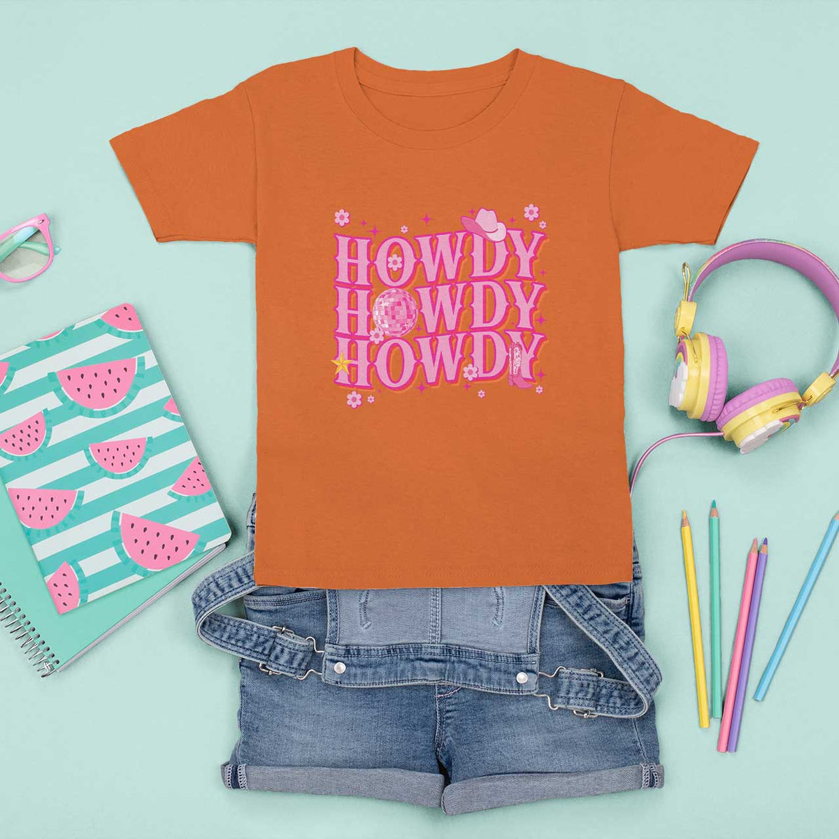 Funny Cowboy T Shirt For Kid Howdy Western Country Pink Retro Disco Ball - Wonder Print Shop