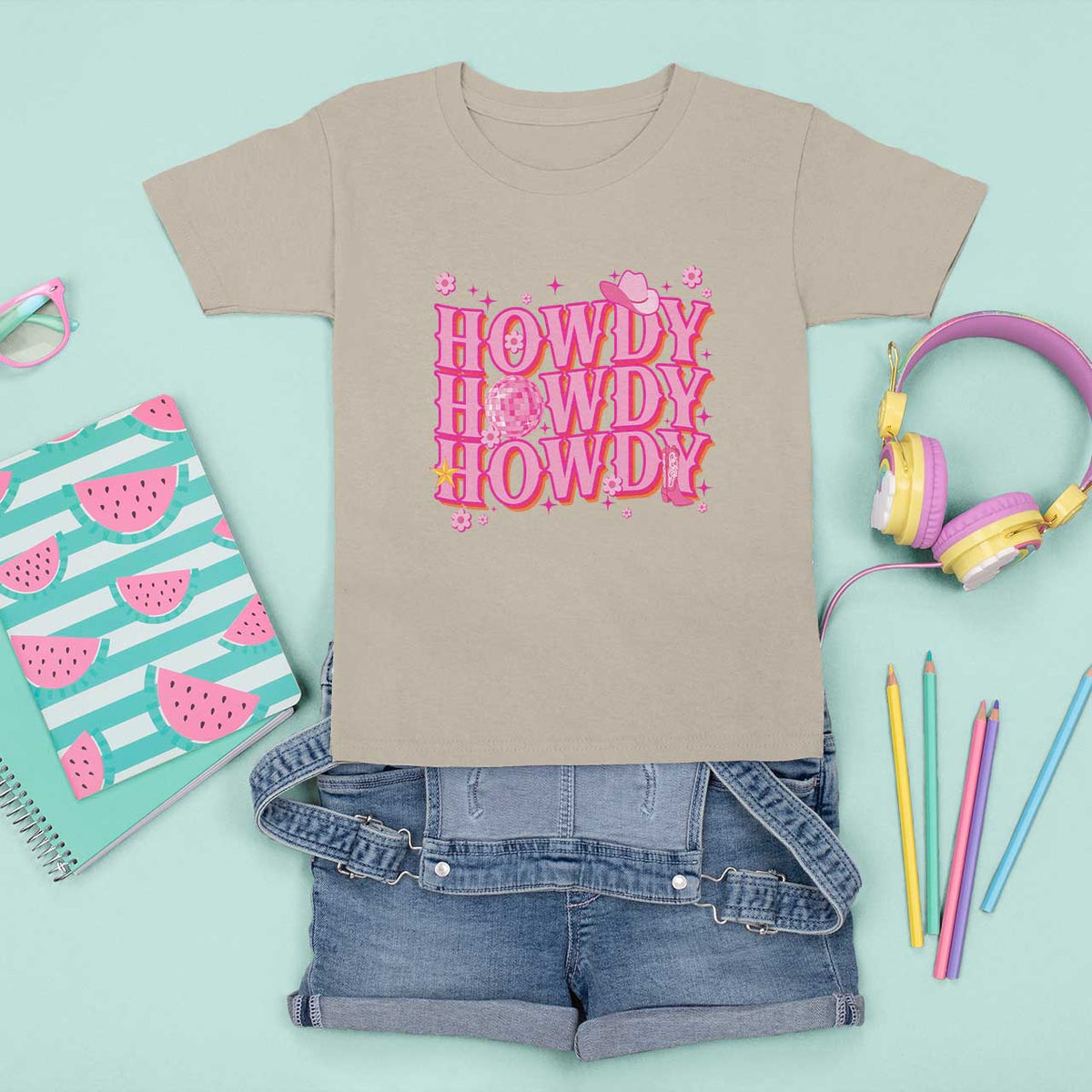 Funny Cowboy T Shirt For Kid Howdy Western Country Pink Retro Disco Ball - Wonder Print Shop