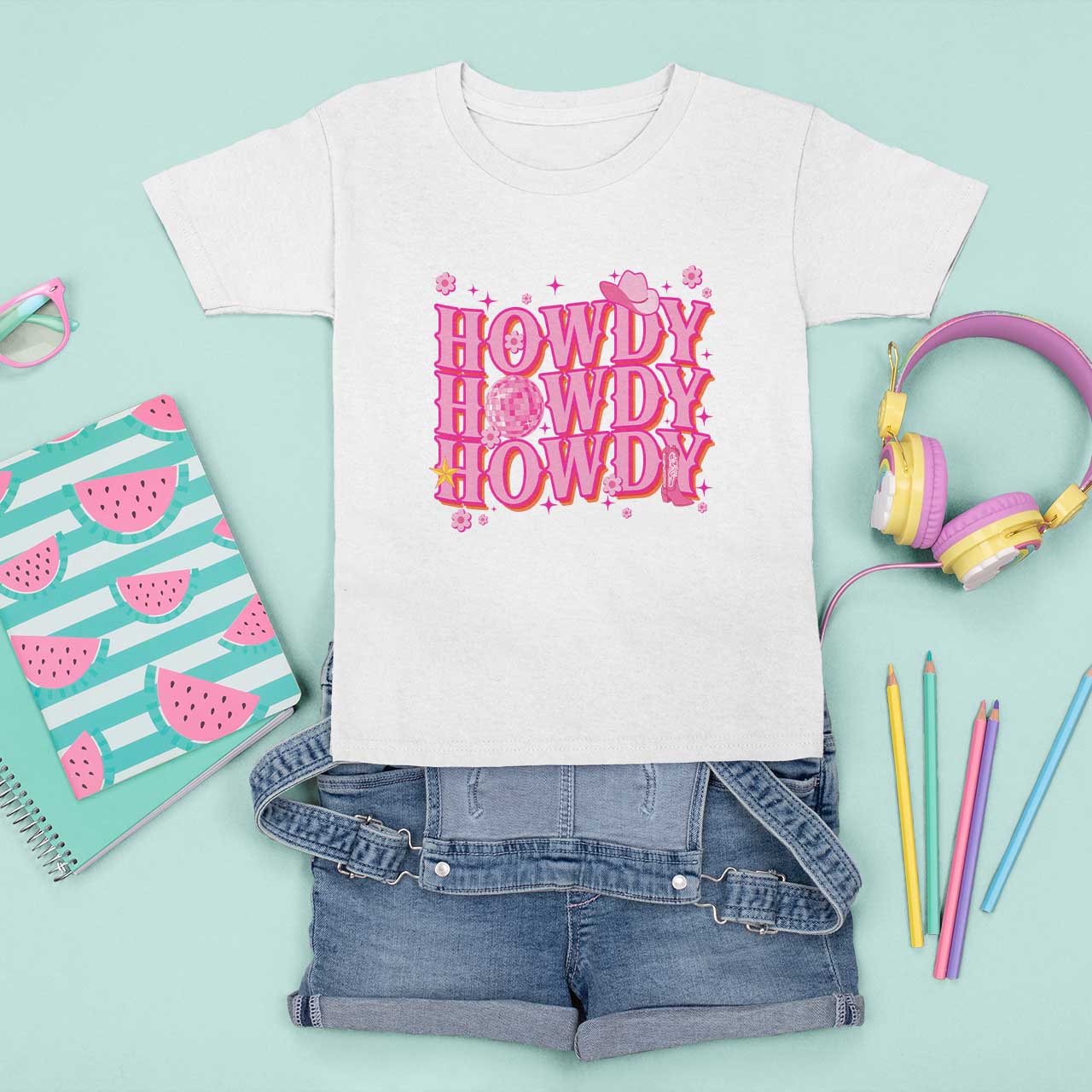 Funny Cowboy T Shirt For Kid Howdy Western Country Pink Retro Disco Ball - Wonder Print Shop