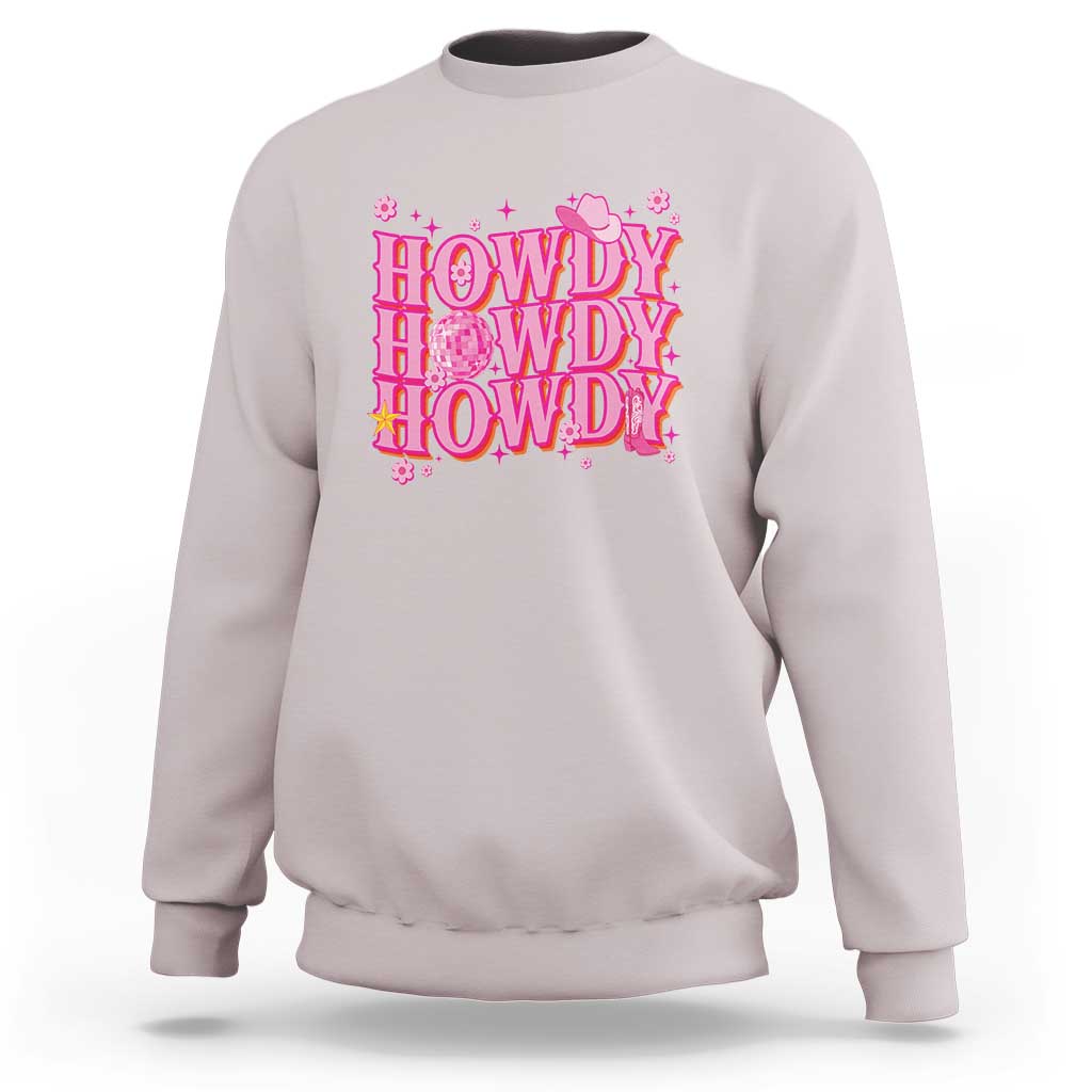 Funny Cowboy Sweatshirt Howdy Western Country Pink Retro Disco Ball - Wonder Print Shop
