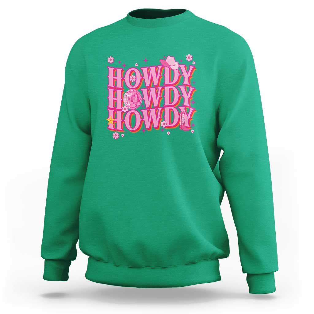 Funny Cowboy Sweatshirt Howdy Western Country Pink Retro Disco Ball - Wonder Print Shop