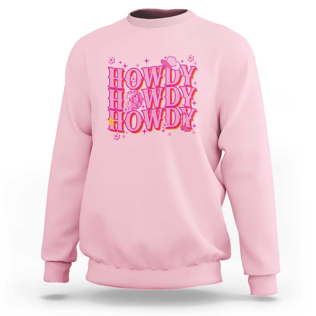 Funny Cowboy Sweatshirt Howdy Western Country Pink Retro Disco Ball - Wonder Print Shop