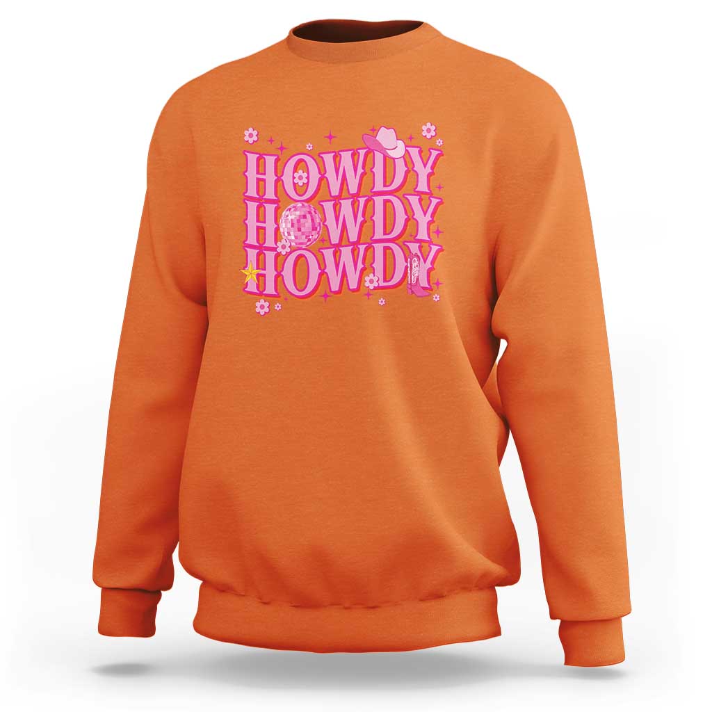 Funny Cowboy Sweatshirt Howdy Western Country Pink Retro Disco Ball - Wonder Print Shop