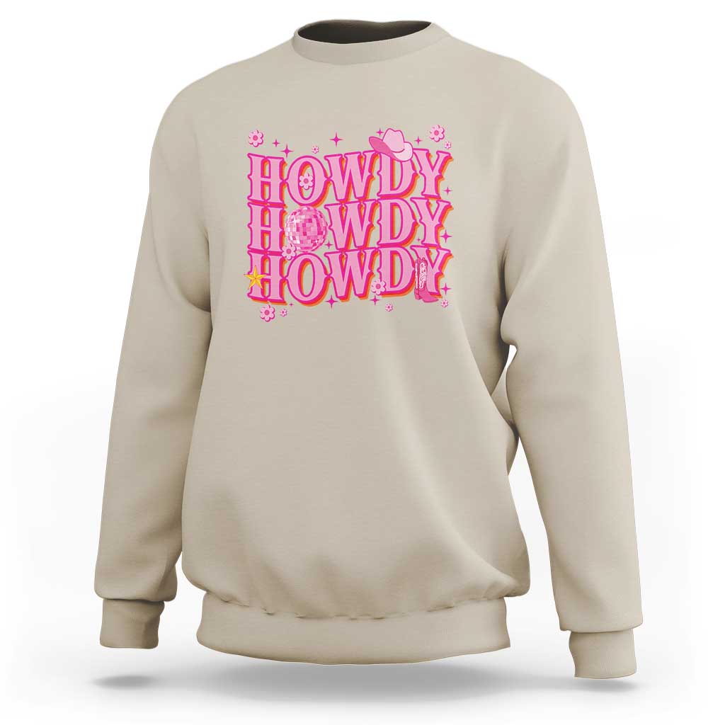 Funny Cowboy Sweatshirt Howdy Western Country Pink Retro Disco Ball - Wonder Print Shop