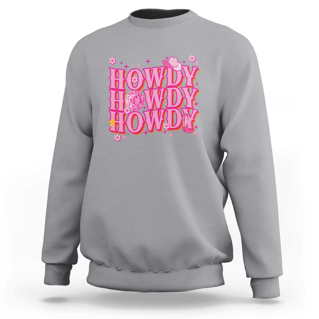 Funny Cowboy Sweatshirt Howdy Western Country Pink Retro Disco Ball - Wonder Print Shop