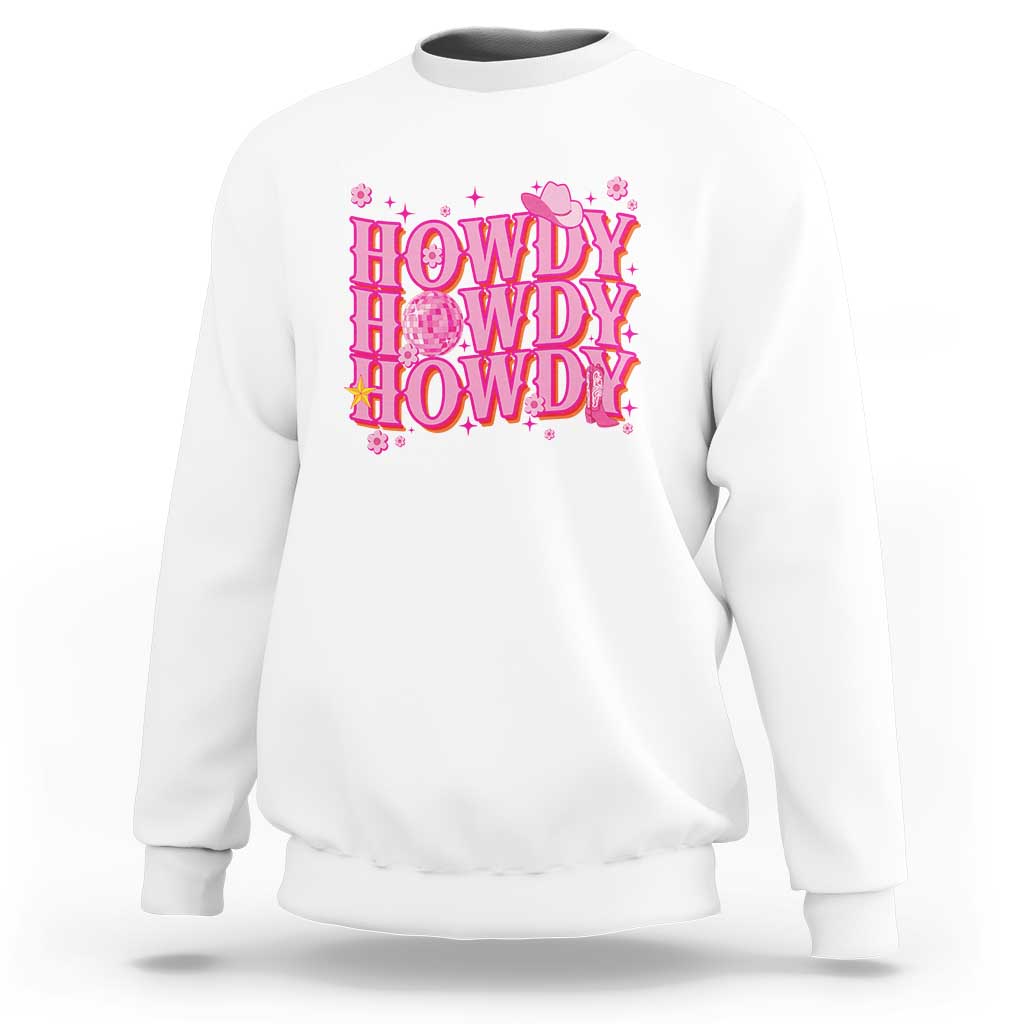 Funny Cowboy Sweatshirt Howdy Western Country Pink Retro Disco Ball - Wonder Print Shop