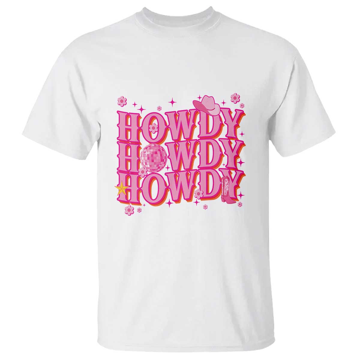 Funny Cowboy T Shirt Howdy Western Country Pink Retro Disco Ball - Wonder Print Shop