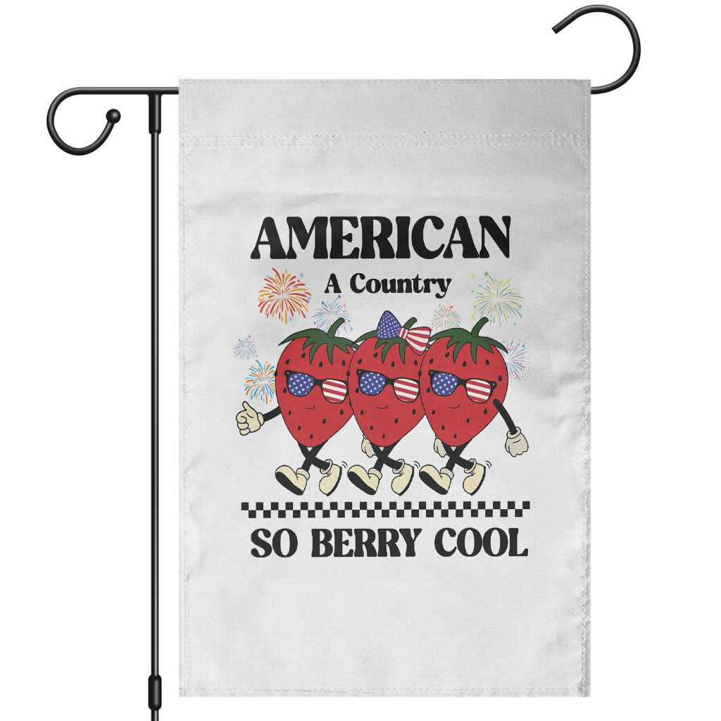 American A Coutry So Berry Cool Garden Flag Retro Groovy Strawberry Season 4th Of July