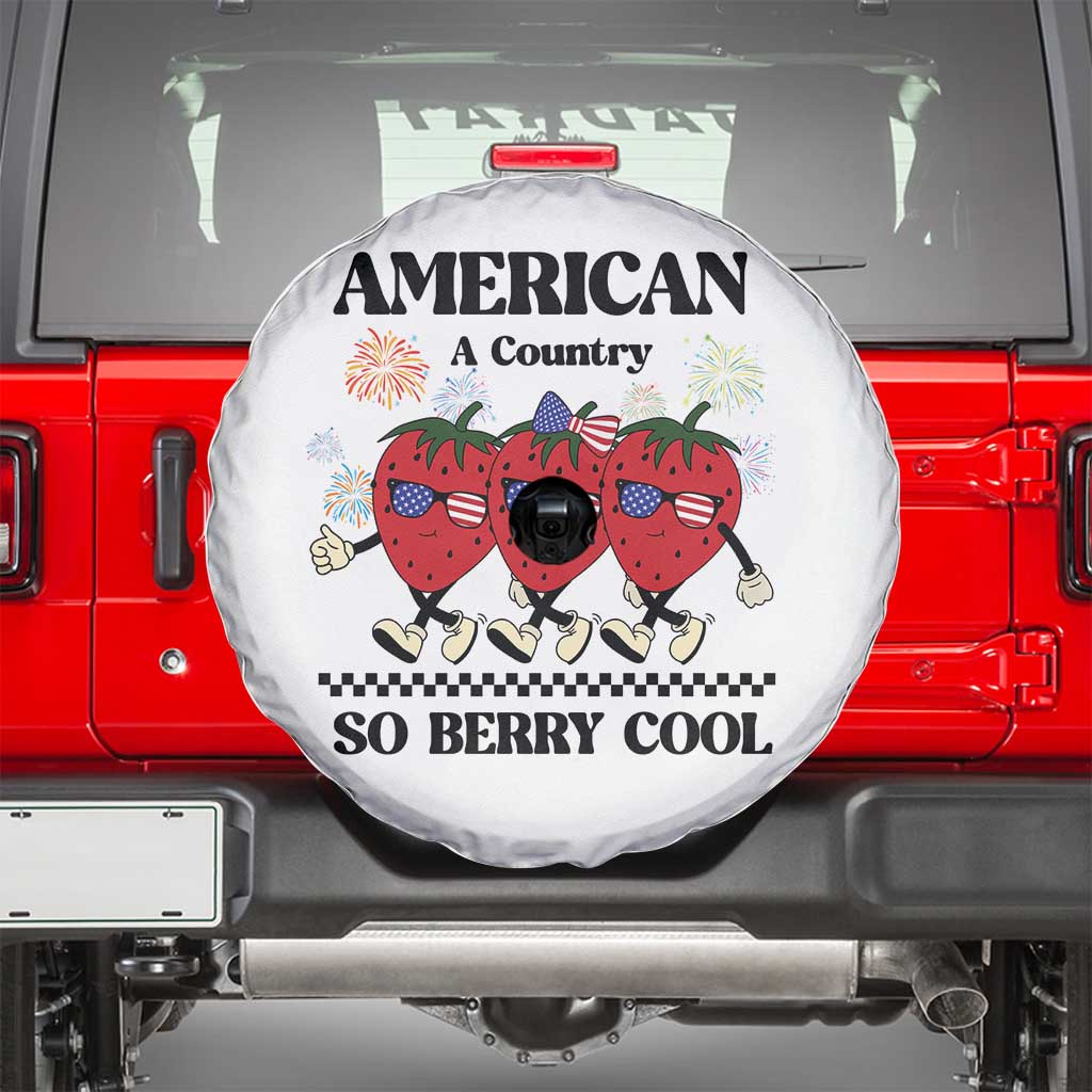 American A Coutry So Berry Cool Spare Tire Cover Retro Groovy Strawberry Season 4th Of July