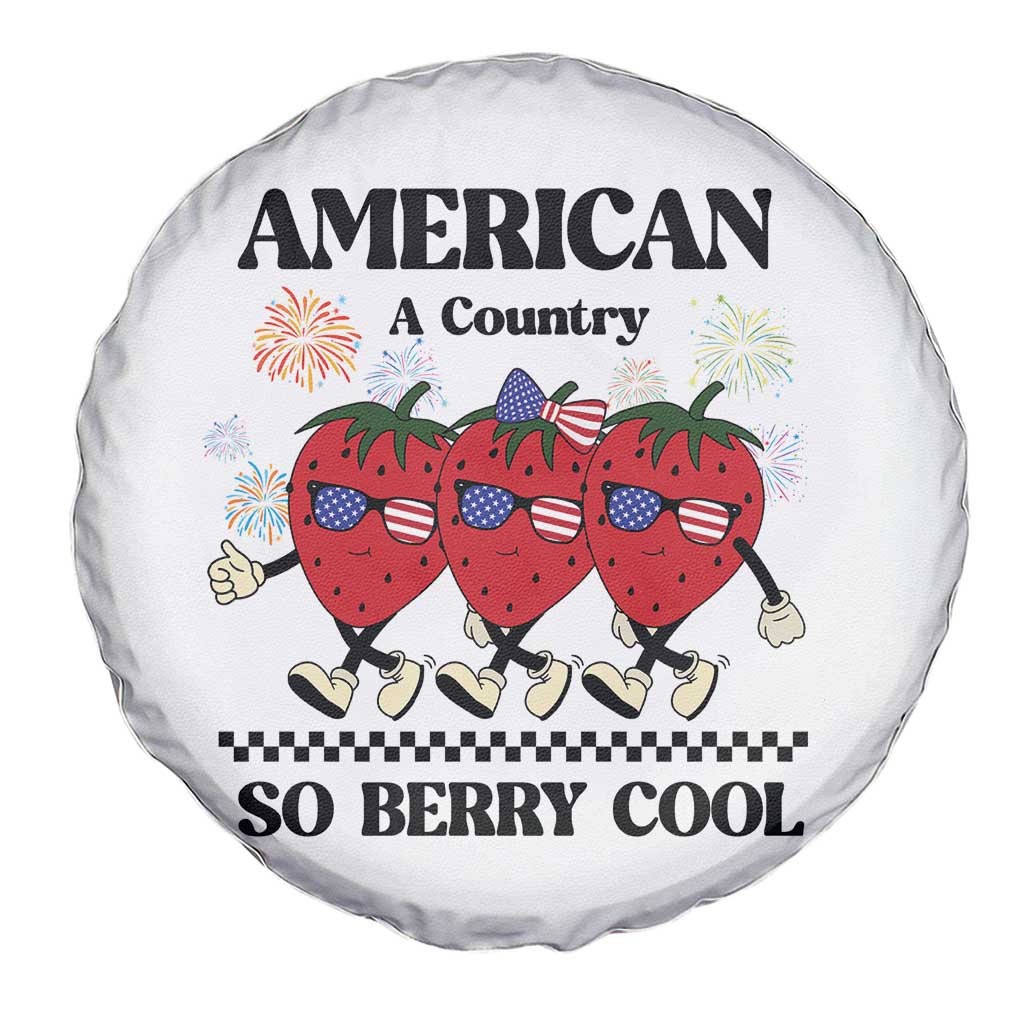 American A Coutry So Berry Cool Spare Tire Cover Retro Groovy Strawberry Season 4th Of July