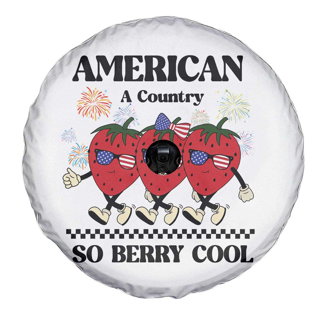 American A Coutry So Berry Cool Spare Tire Cover Retro Groovy Strawberry Season 4th Of July