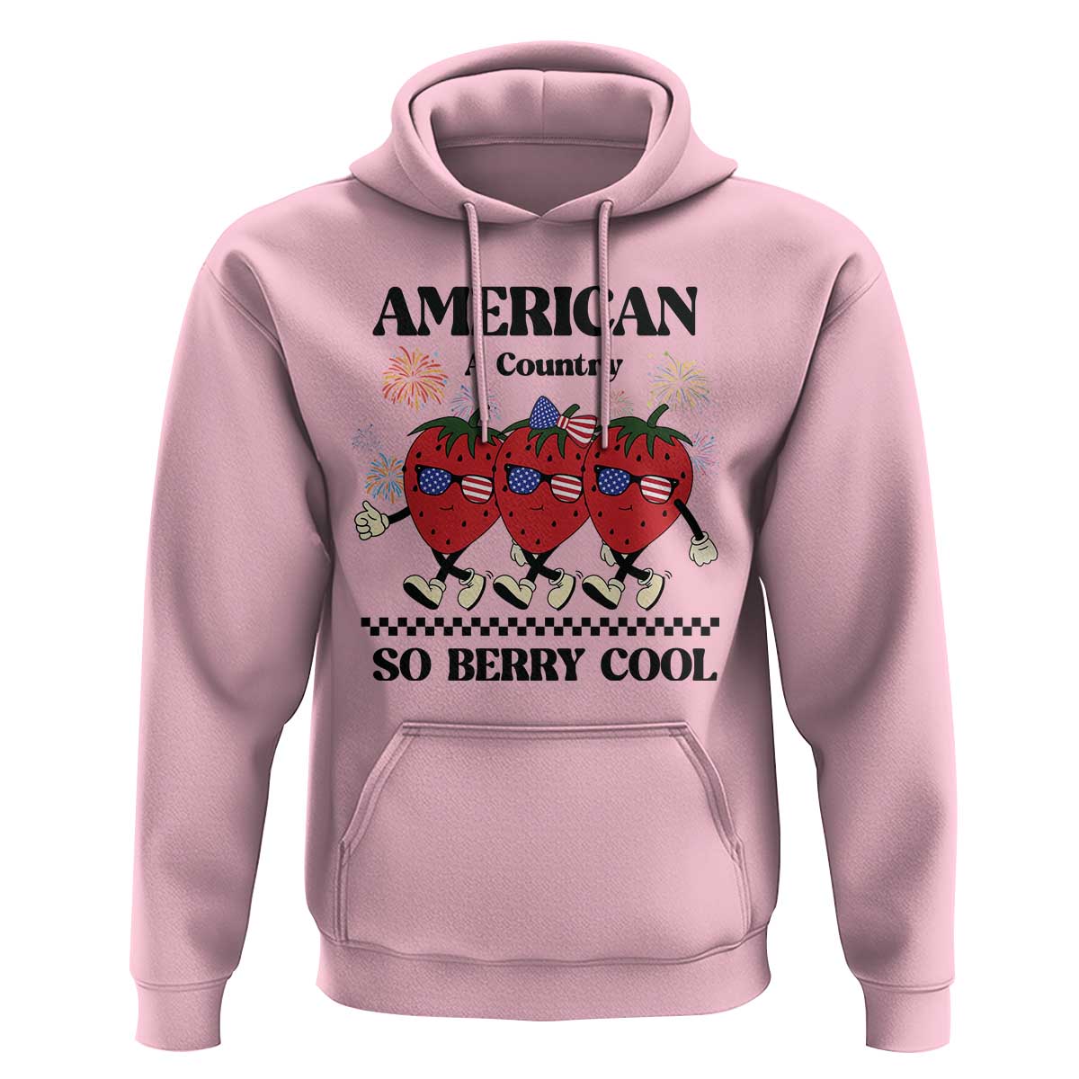 American A Coutry So Berry Cool Hoodie Retro Groovy Strawberry Season 4th Of July - Wonder Print Shop