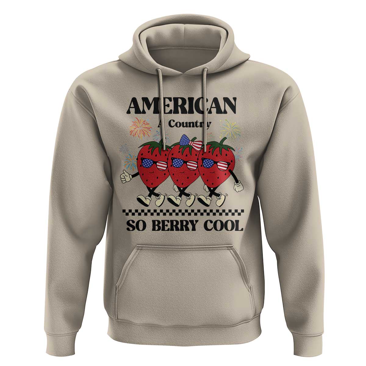 American A Coutry So Berry Cool Hoodie Retro Groovy Strawberry Season 4th Of July - Wonder Print Shop