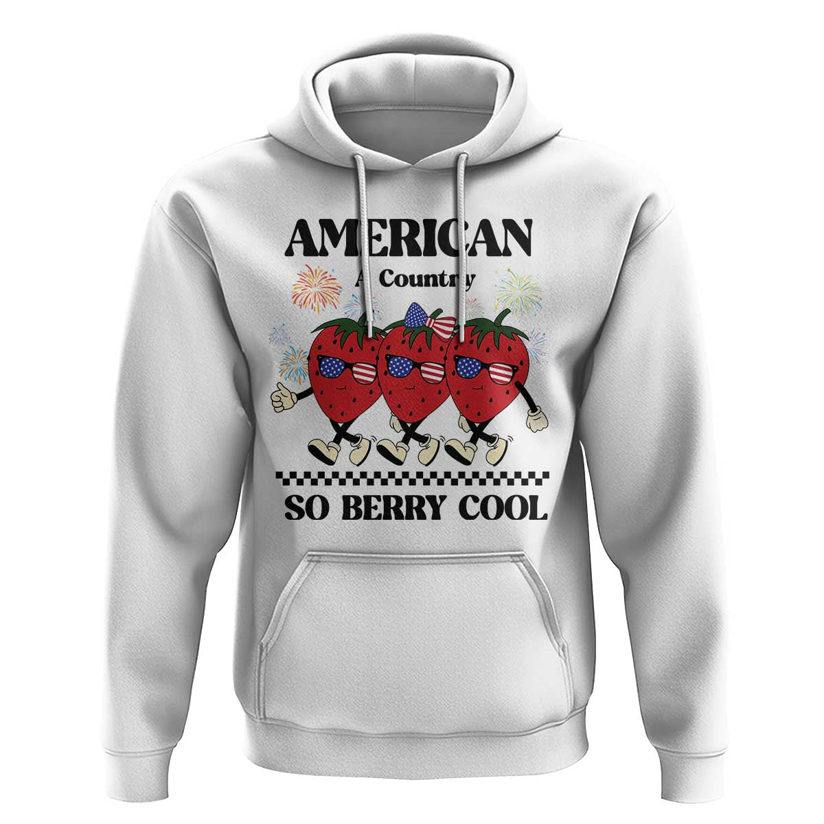 American A Coutry So Berry Cool Hoodie Retro Groovy Strawberry Season 4th Of July - Wonder Print Shop