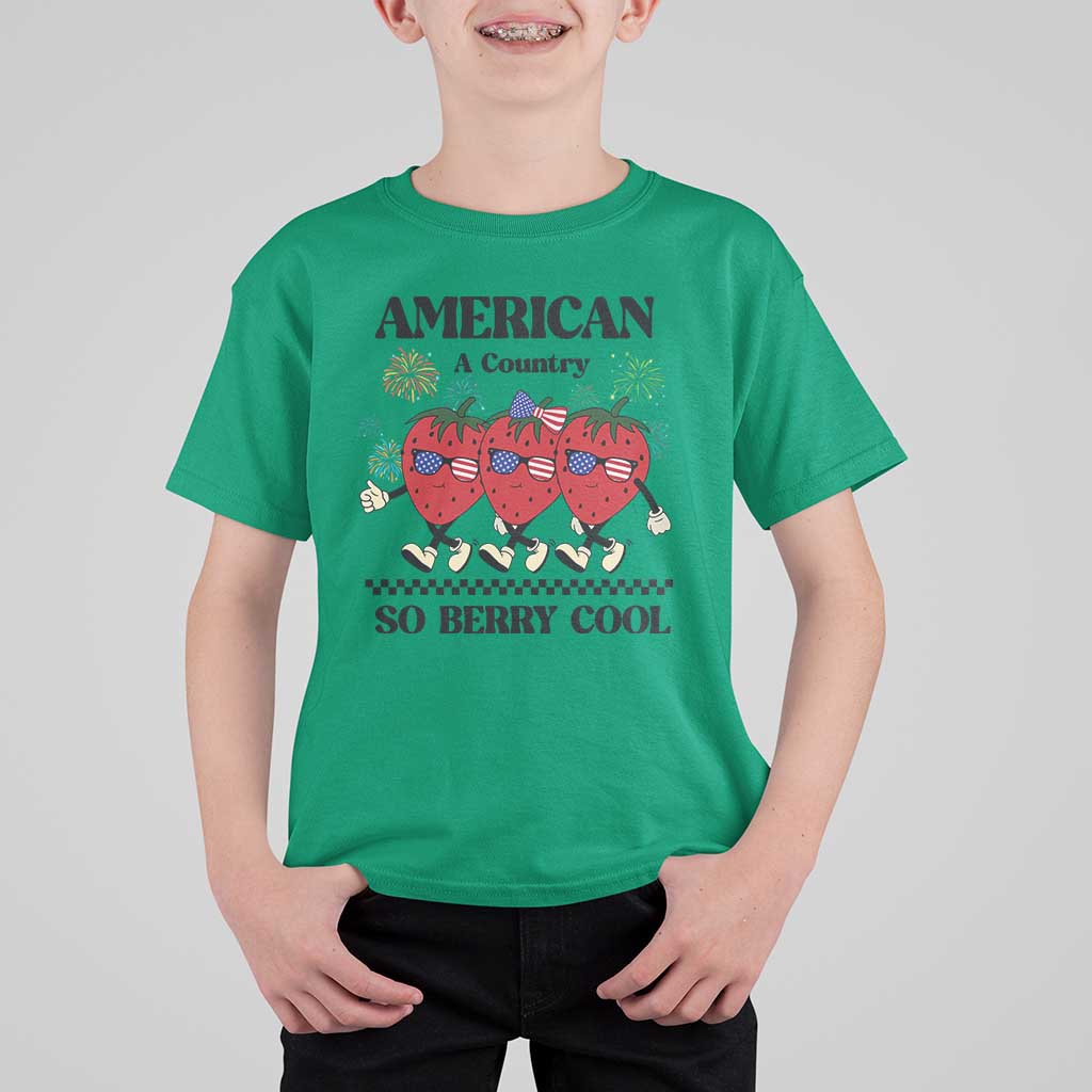 American A Coutry So Berry Cool T Shirt For Kid Retro Groovy Strawberry Season 4th Of July - Wonder Print Shop