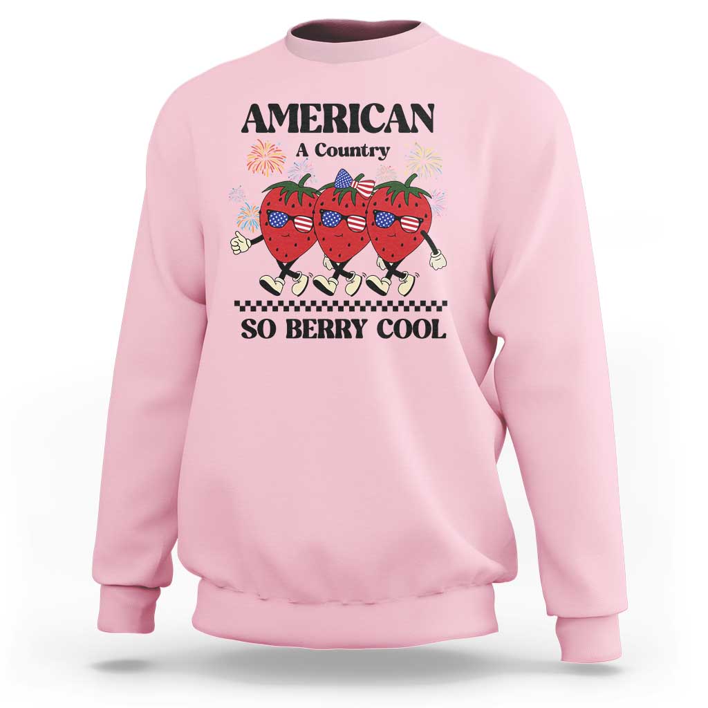 American A Coutry So Berry Cool Sweatshirt Retro Groovy Strawberry Season 4th Of July - Wonder Print Shop