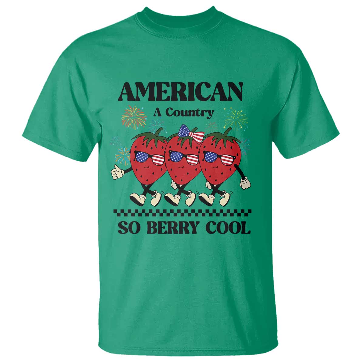American A Coutry So Berry Cool T Shirt Retro Groovy Strawberry Season 4th Of July - Wonder Print Shop