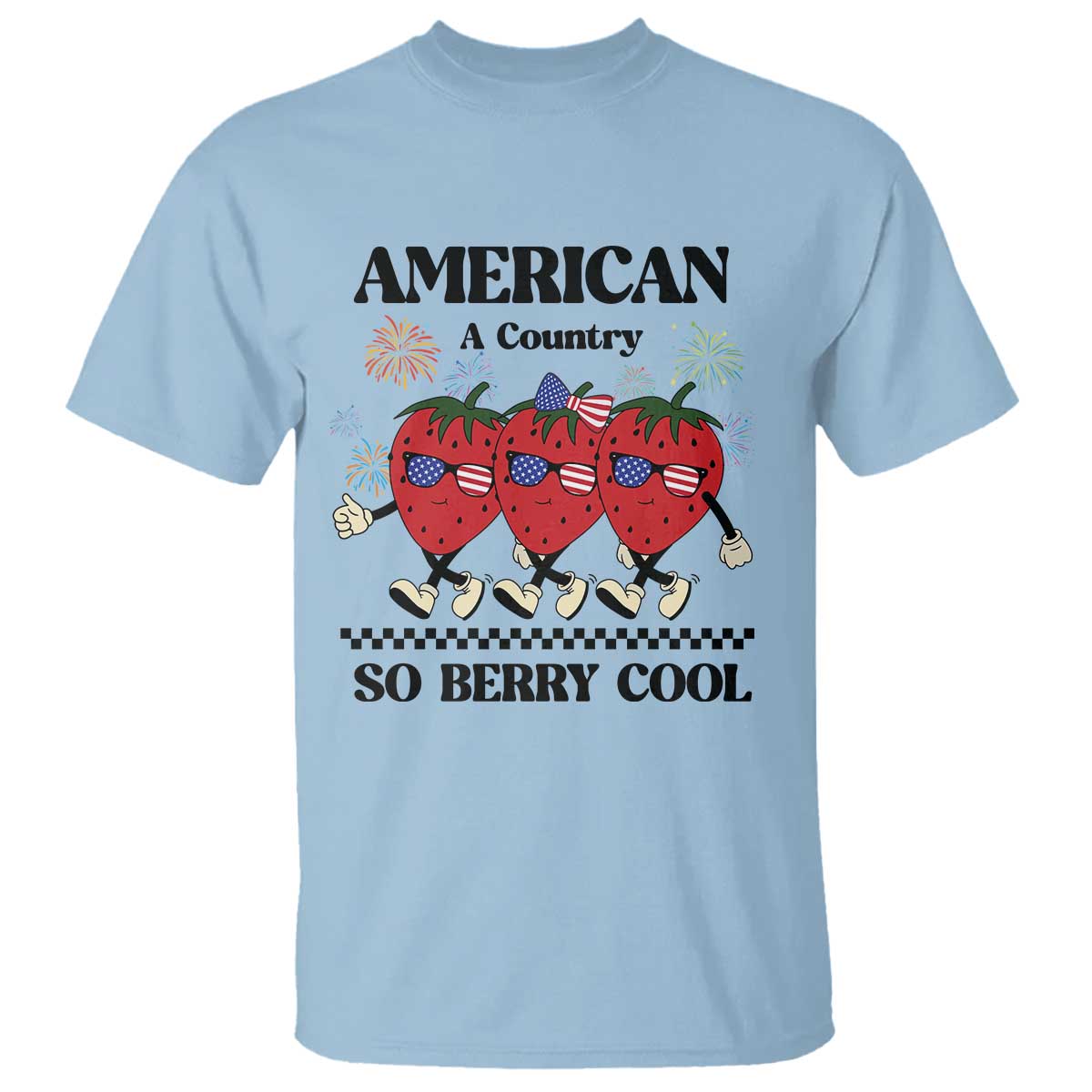 American A Coutry So Berry Cool T Shirt Retro Groovy Strawberry Season 4th Of July - Wonder Print Shop