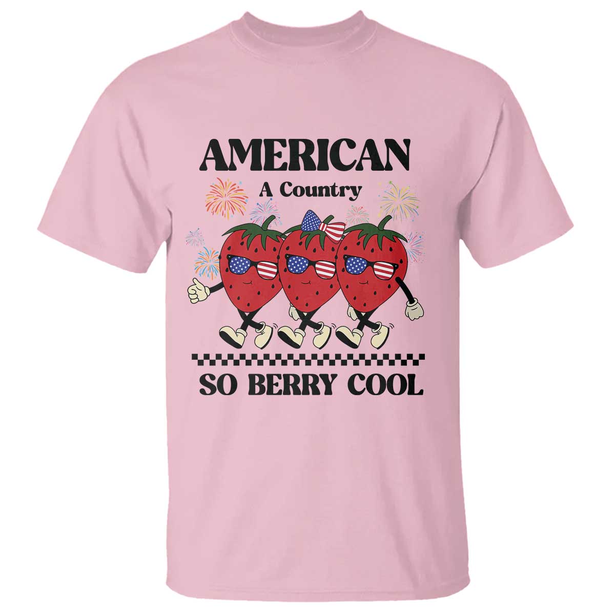 American A Coutry So Berry Cool T Shirt Retro Groovy Strawberry Season 4th Of July - Wonder Print Shop
