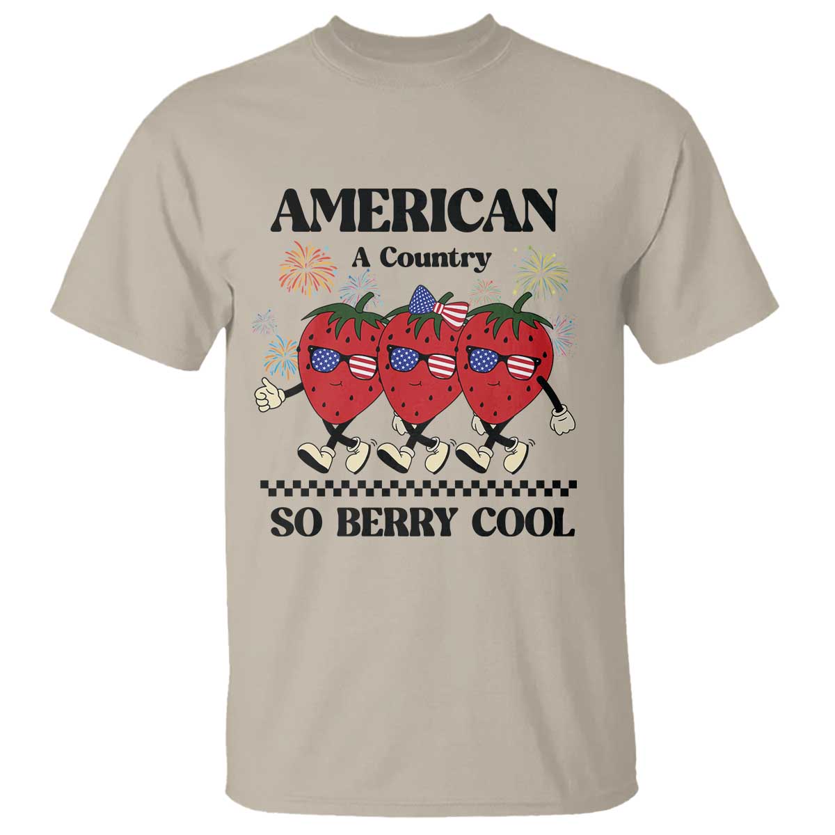 American A Coutry So Berry Cool T Shirt Retro Groovy Strawberry Season 4th Of July - Wonder Print Shop