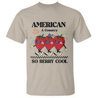 American A Coutry So Berry Cool T Shirt Retro Groovy Strawberry Season 4th Of July - Wonder Print Shop