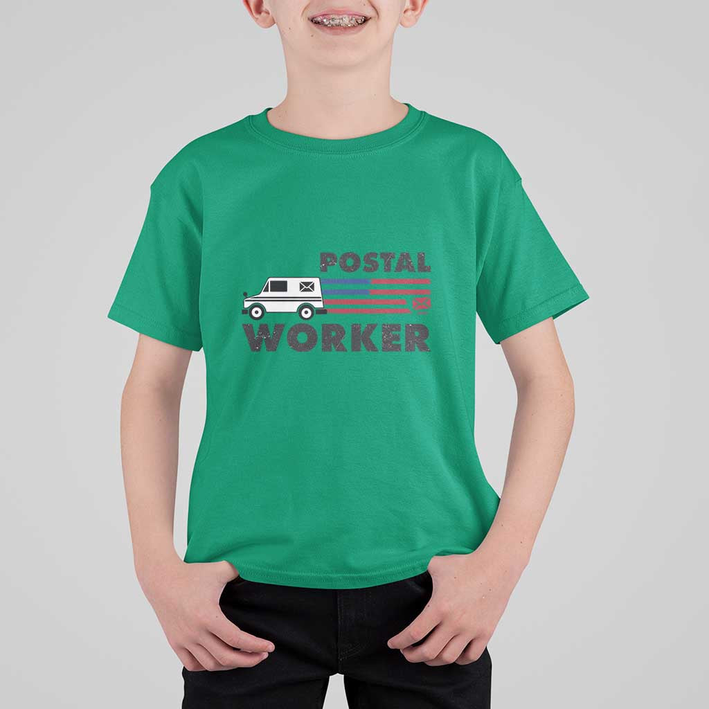 Postal Worker T Shirt For Kid USA Flag Patriotic Mailman Mail Lady - Wonder Print Shop
