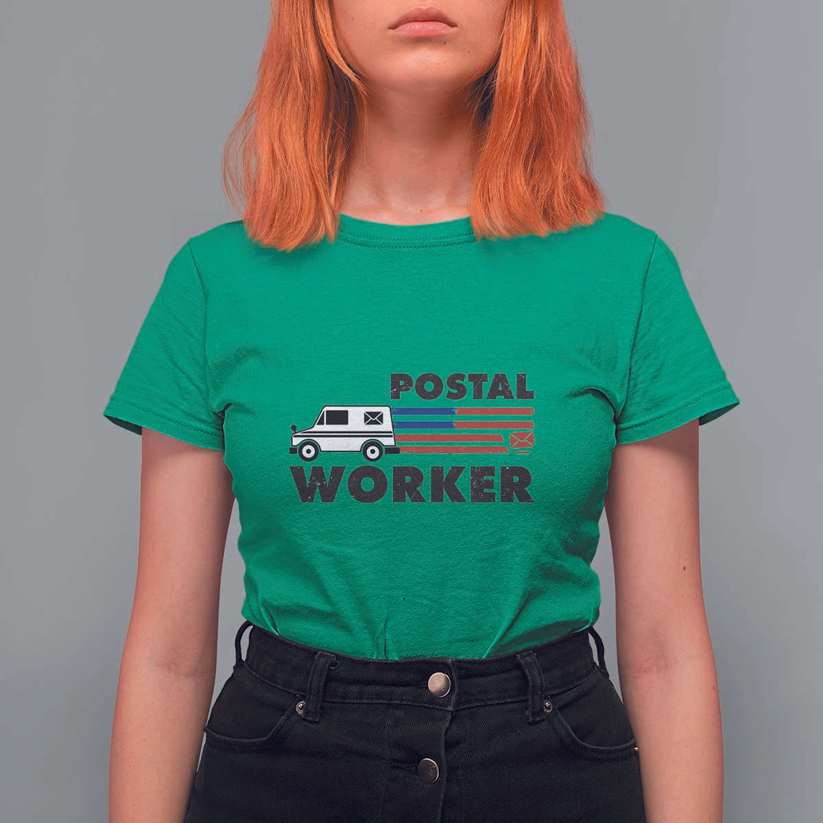 Postal Worker T Shirt For Women USA Flag Patriotic Mailman Mail Lady - Wonder Print Shop