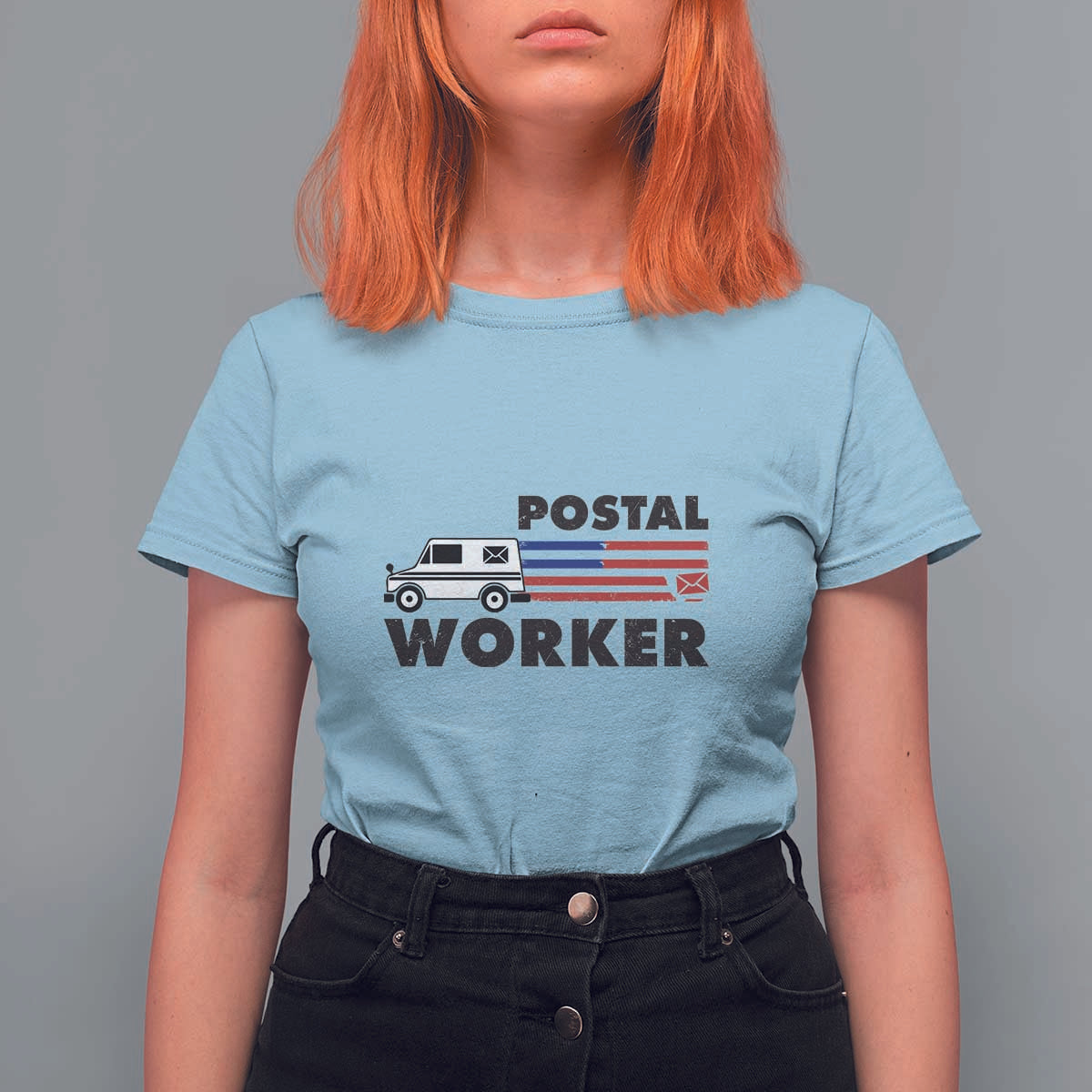 Postal Worker T Shirt For Women USA Flag Patriotic Mailman Mail Lady - Wonder Print Shop