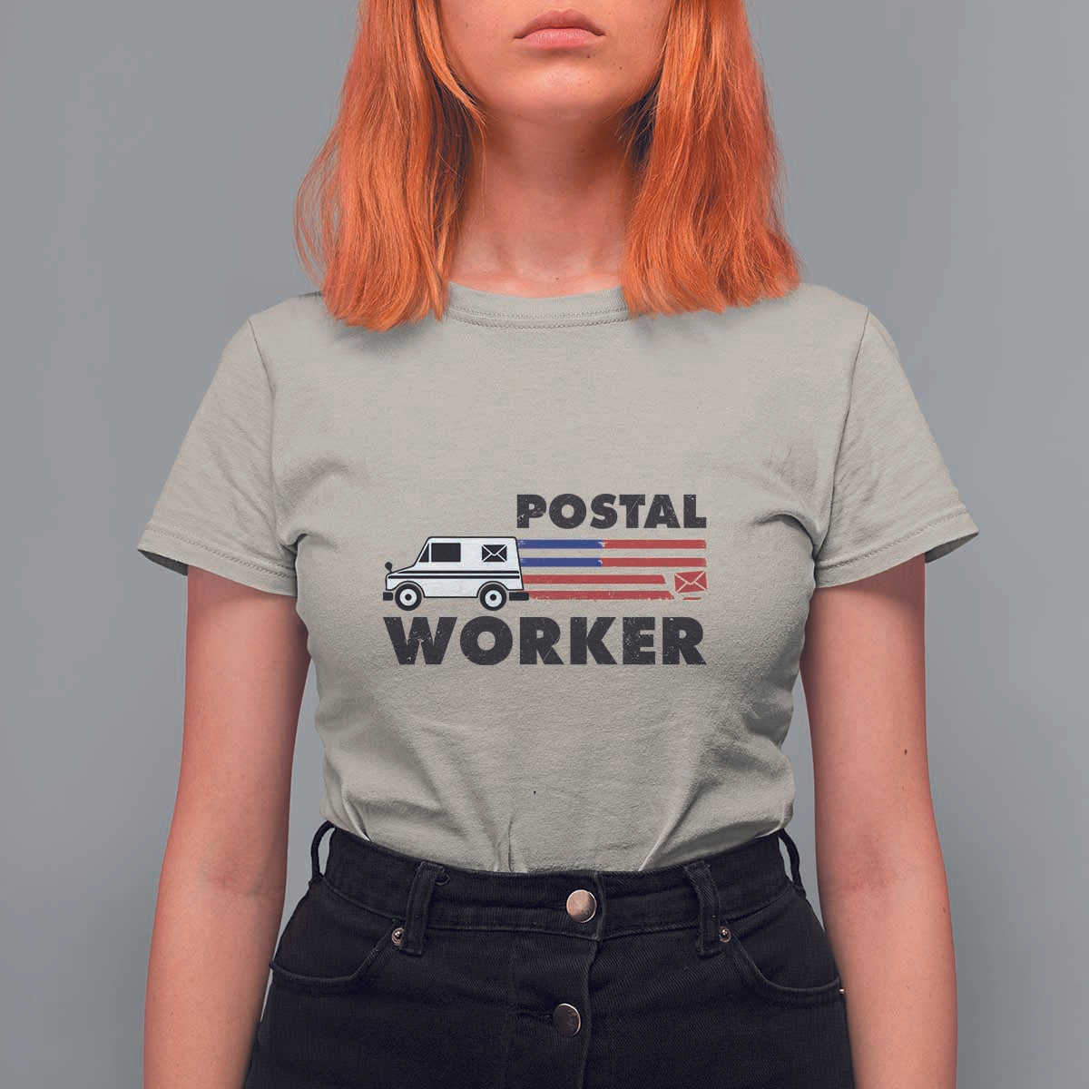 Postal Worker T Shirt For Women USA Flag Patriotic Mailman Mail Lady - Wonder Print Shop