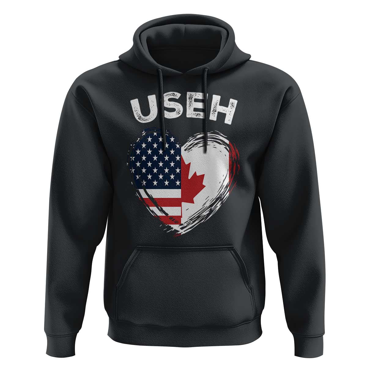 Funny USEH Hoodie Half Canadian American Flag Big Love Heart - Wonder Print Shop