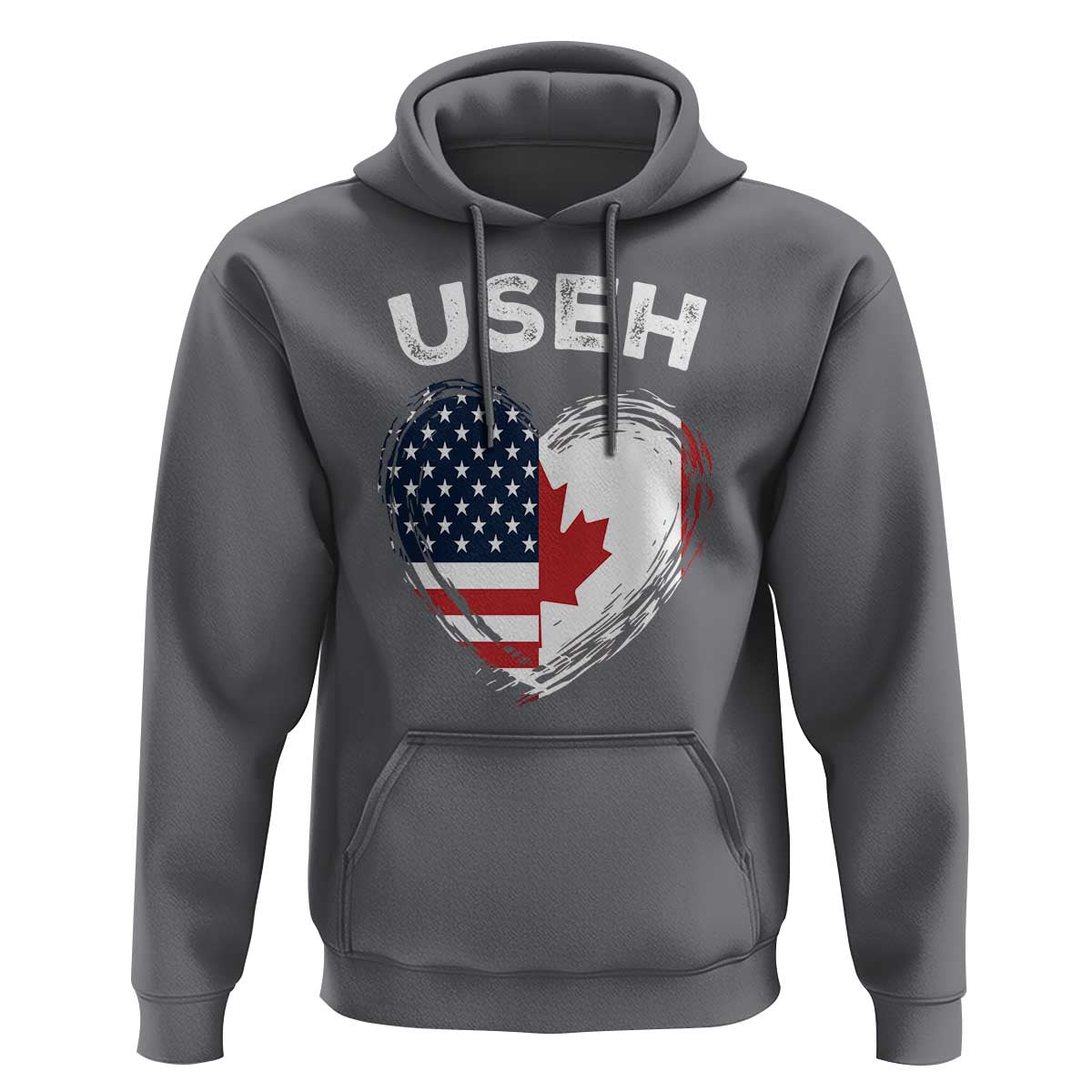 Funny USEH Hoodie Half Canadian American Flag Big Love Heart - Wonder Print Shop