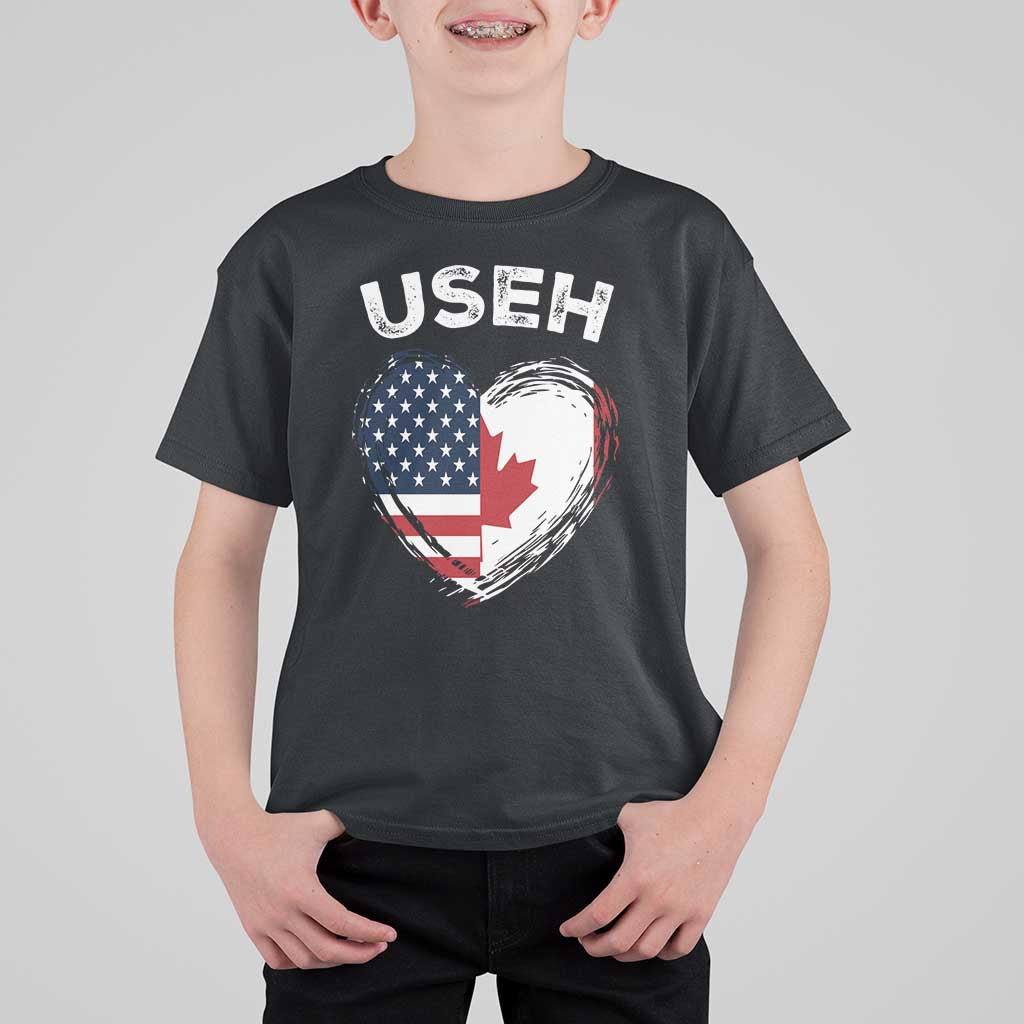 Funny USEH T Shirt For Kid Half Canadian American Flag Big Love Heart - Wonder Print Shop