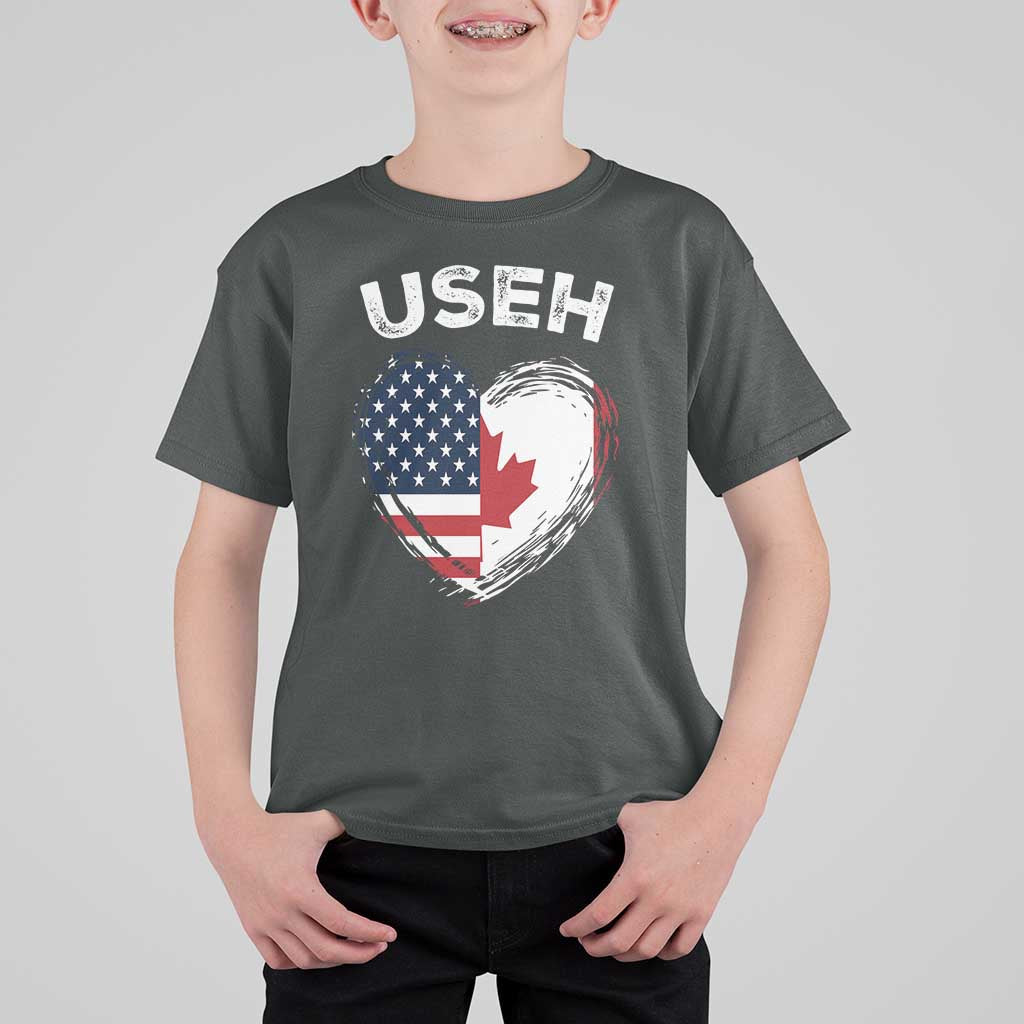 Funny USEH T Shirt For Kid Half Canadian American Flag Big Love Heart - Wonder Print Shop